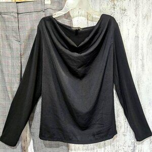 Banana Republic Women's Blouse Size Medium Black Cascading Neckline Long Sleeves